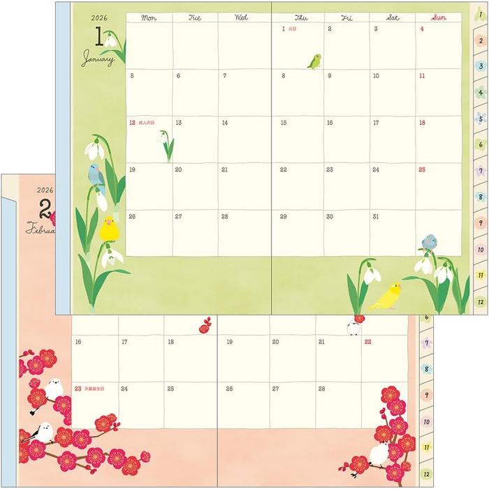 MIDORI Pocket Diary 2026 B6 Weekly – “Bird Pattern”