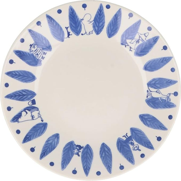 Moomin Blue Flora Plate 22 cm – Leaf Design | Yamaka Japan (Ceramic, Microwave & Dishwasher Safe)