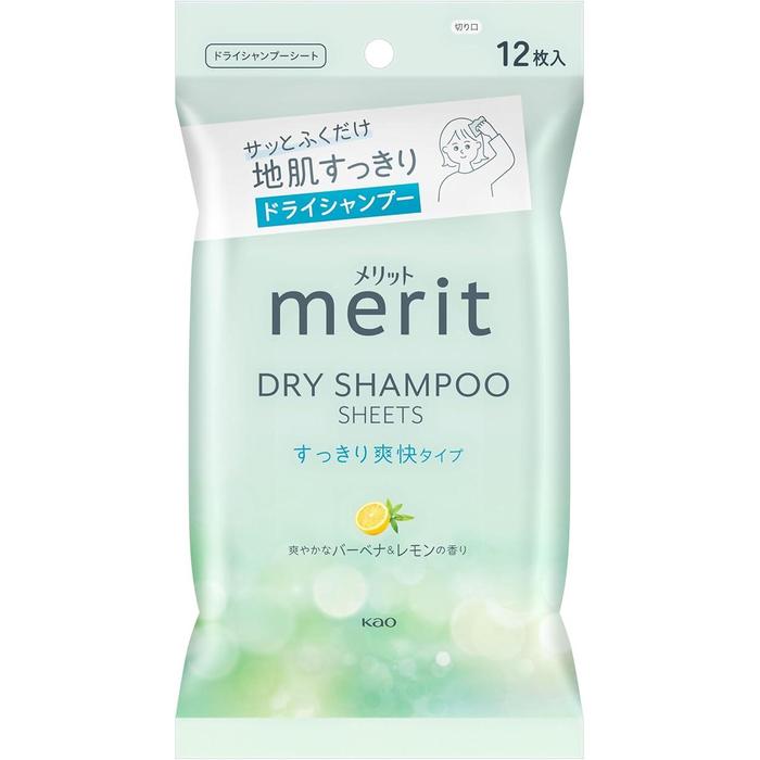 Merit DayPlus Dry Shampoo Sheet – Refreshing & Clean White Green Fragrance, 12 Pieces [With Alcohol]