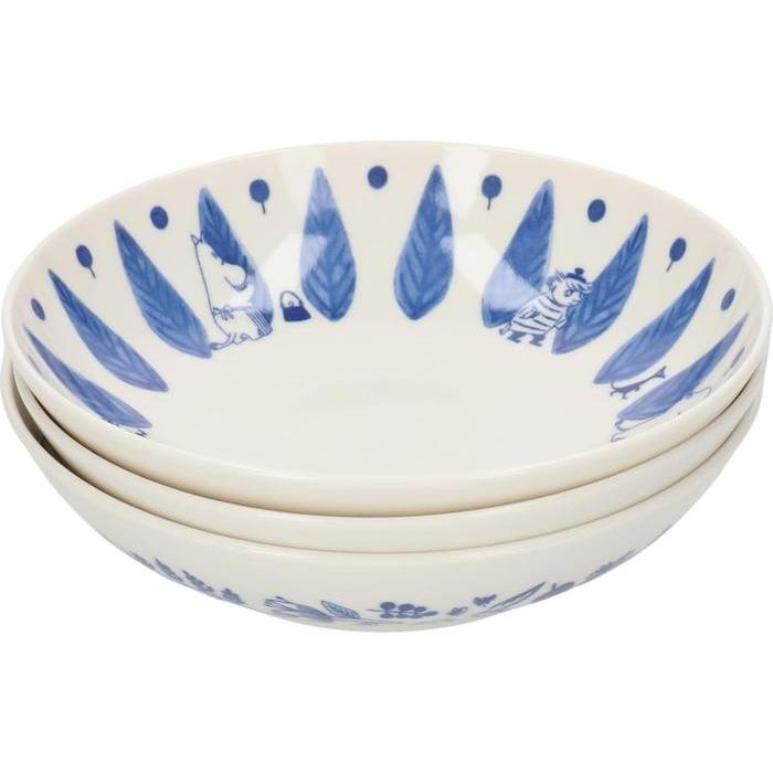 JAPANESE COLLECTION-MOOMIN "Blue Flora" Bowl Set, 17cm, 3-Piece