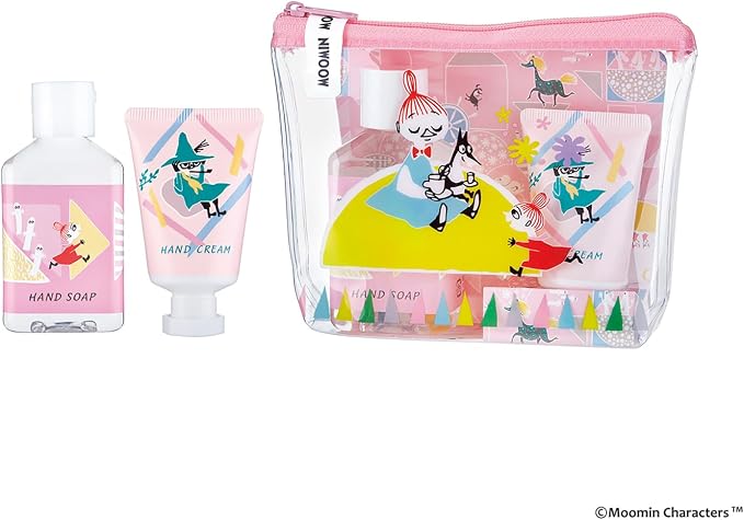 Moomin Clear Pouch Set with Mini Hand Soap & Hand Cream – Rose Scent [Alcohol-free]