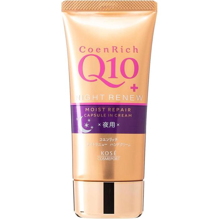 KOSE Coenrich Night Renew Hand Cream 80g – Overnight Repair with Beauty Oils & Serum Capsules [Alcohol-free]