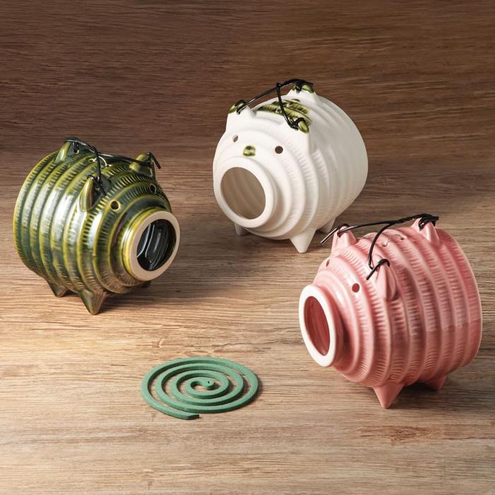 Banko Ware Mosquito Pig Coil Holder Oribe Green | Japanese Ceramic Mosquito Repellent Incense Burner