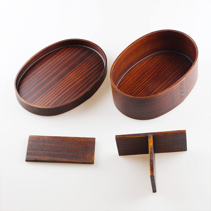 Fujishiro Kogei Oval Magewappa Bento Box – Neko Design, Lacquer Finish