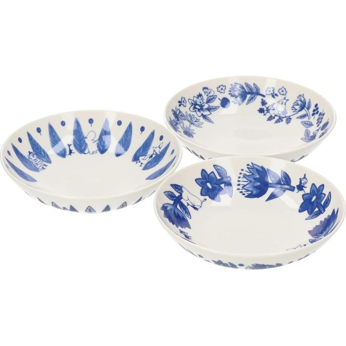 JAPANESE COLLECTION-MOOMIN "Blue Flora" Bowl Set, 17cm, 3-Piece