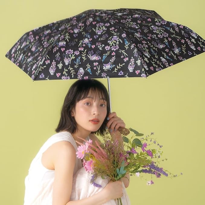 Wpc. Parasol Sanrio Characters x Wpc. Watercolor Flower Mini Saxophone (Kuromi) – Stylish & Protective Folding Umbrella