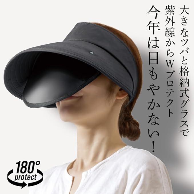 Alphax UV Protection Sun Visor Hat – Retractable Glass Visor, Black
