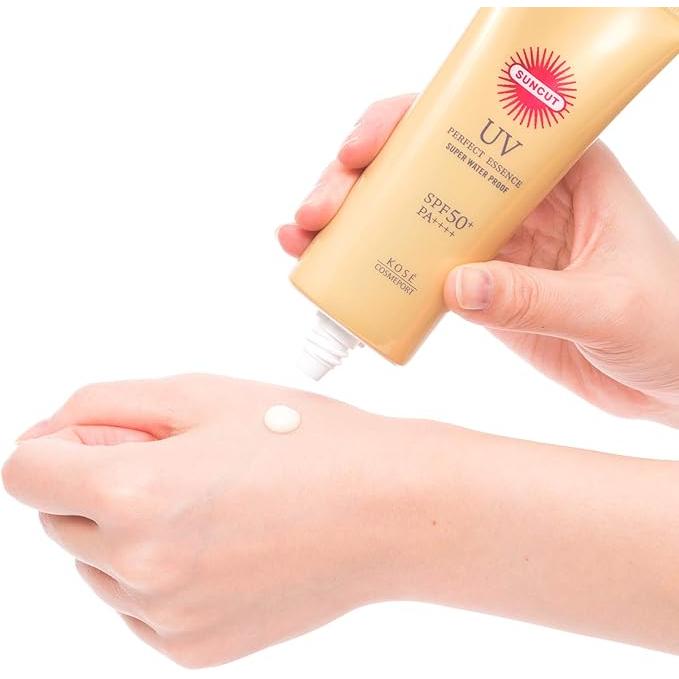 KOSE Suncut Perfect UV Essence Unscented SPF 50+ PA++++, 4.9 oz (110 g) – Water-Resistant Sunscreen Gel [With Alcohol]