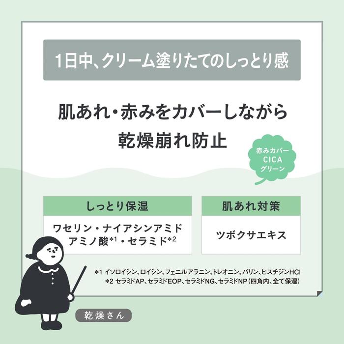 KANSOSAN Moisturizing Skincare Primer CICA Green for Dry Skin – Niacinamide & Ceramides SPF45 PA+++ 30g [Alcohol-free]