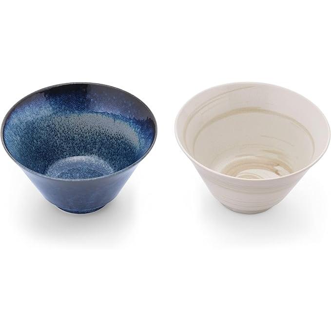 Marusankondo Mino Ware Uchi Ramen Noodle Bowl (2-Color Set – Navy & Ivory)
