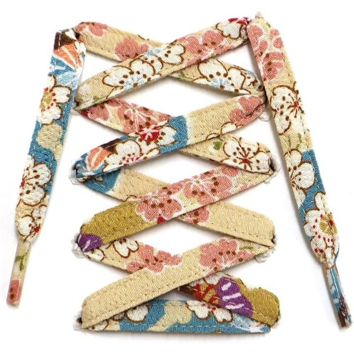 COCOLUCK Japanese Chirimen Shoelaces – 117cm Flat Laces for 5–6 Hole Sneakers, Stylish & Colorful, Souvenir Grand Prix Winner