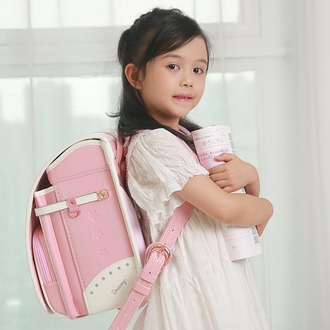 Mochila Escolar Randoseru Coulomb Unicorn Japonesa para Niñas – Acabado Perla, Compatible con A4