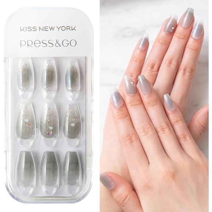 Kiss New York Official Store CPG Nail Tips – Easy One-Touch Installation, Press & Go Coffin, (CPG) 30 Pieces