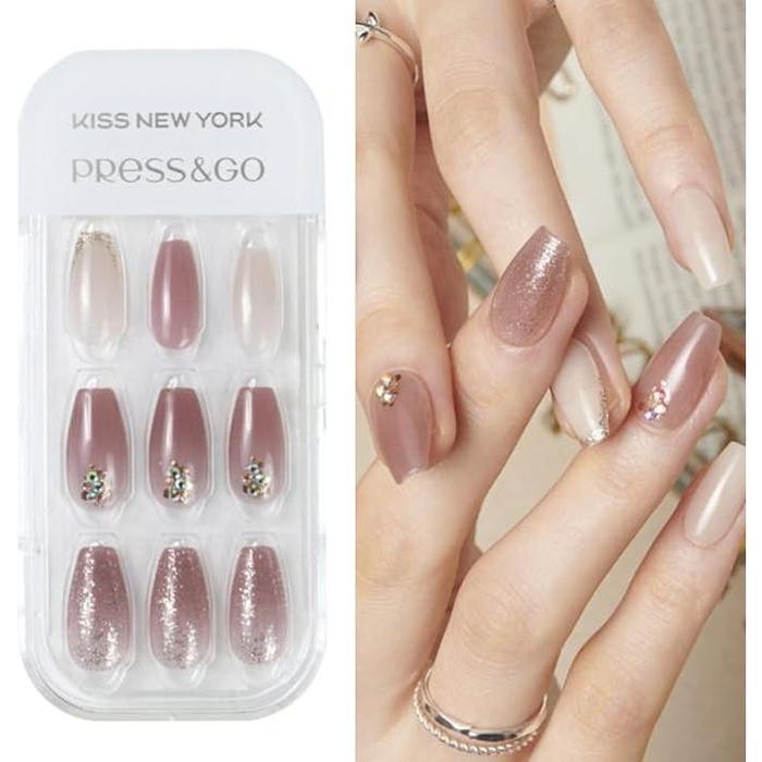 Kiss New York Official Store CPG Nail Tips – Easy One-Touch Installation, Press & Go Coffin, (CPG) 30 Pieces
