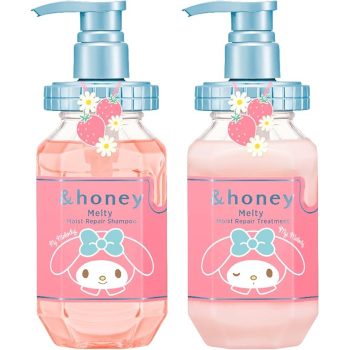 &honey Melty Moisture Repair Set (My Melody Edition) - Moisturizing and Smoothing Shampoo and Treatment Set with Honey and Strawberry Extract for Wavy and Curly Hair 440ml/445ml [With Alcohol]