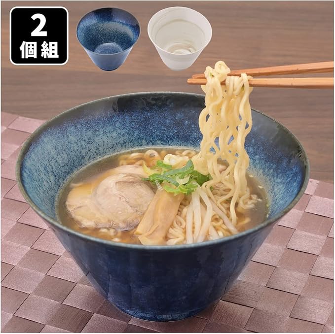 Marusankondo Mino Ware Uchi Ramen Noodle Bowl (2-Color Set – Navy & Ivory)