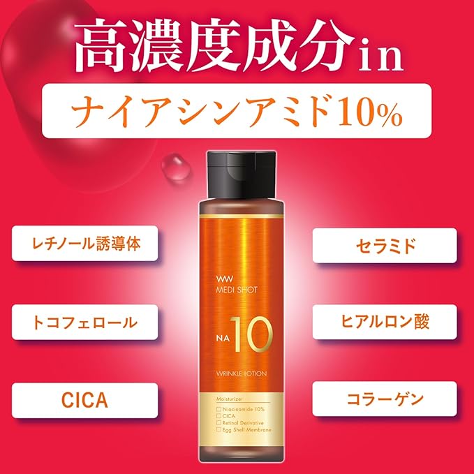 Medishot NA10 Wrinkle Lotion – 10% Niacinamide Formula for Smooth, Youthful Skin, 6.3 fl oz (180 ml) [With Alcohol]