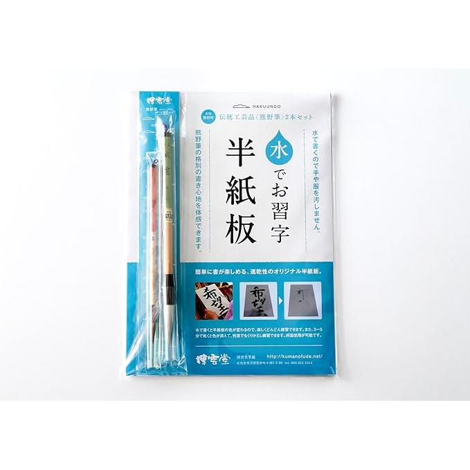 Japanese Calligraphy Set with Water, Traditional Crafts Kumano Brush (Large) and 2 Small Sticks