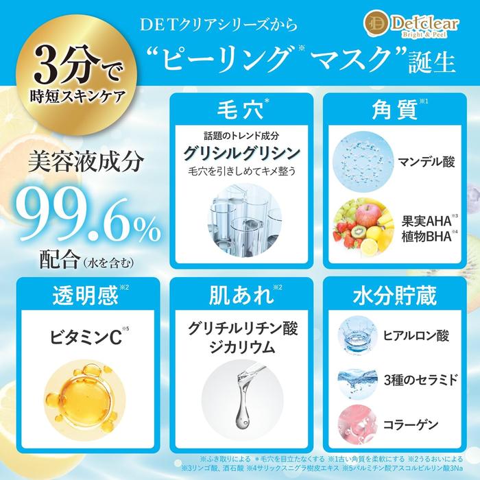 DET Clear Bright & Peel Sheet Mask – Mandelic Acid Exfoliating Face Mask (7 Sheets) (No Alcohol)