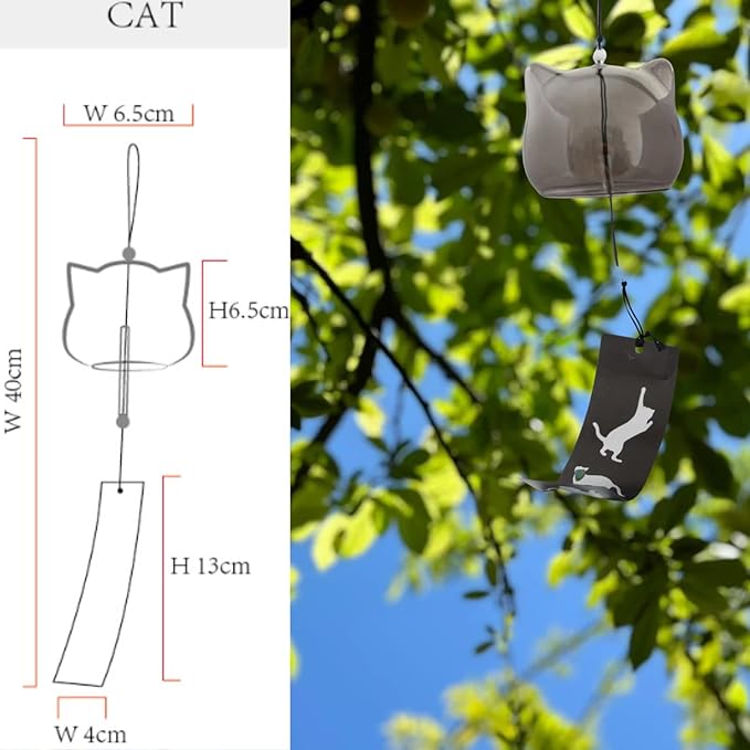 Kichicho Fuurin Cat Glass Wind Chime – Grey Cat Design