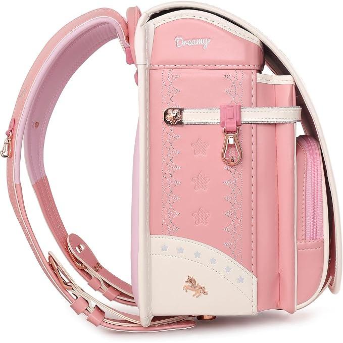 Mochila Escolar Randoseru Coulomb Unicorn Japonesa para Niñas – Acabado Perla, Compatible con A4