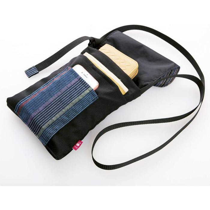 Cogit Japanese Kurume Woven Pouch – Navy Vertical Stripes (16×24cm)