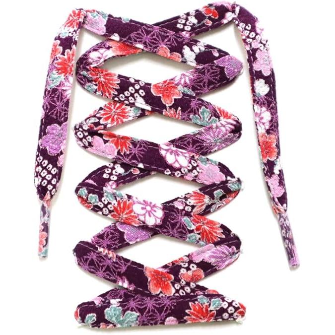 COCOLUCK Japanese Chirimen Shoelaces – 117cm Flat Laces for 5–6 Hole Sneakers, Stylish & Colorful, Souvenir Grand Prix Winner