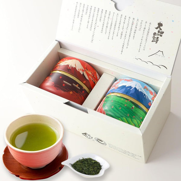 Elegant Japanese Tea Gift Set – Fuji Calendar Cans, 80g Each – Premium Shizuoka Fukamushi and Kabuse Tea from Arahataen