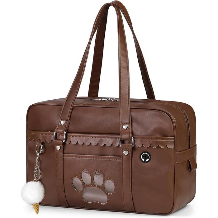 NEWHEY School Bag for Girls – Large Capacity PU Leather Boston Bag (A4 Compatible, Kawaii Design)