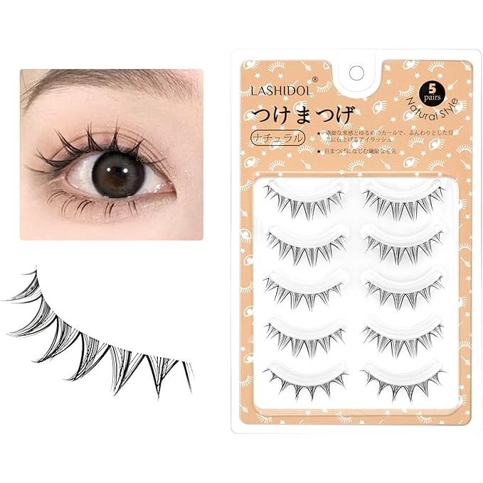 LASHIDOL Handmade Natural False Eyelashes – Thin Transparent Axis for Subtle, Beautiful Eye Corners