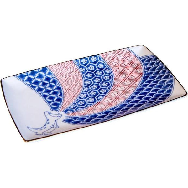 Awasaka “Edokko Dinosaur” Shōzui Dinosaur Rectangular Plate – 23.5 cm Japanese Ceramic