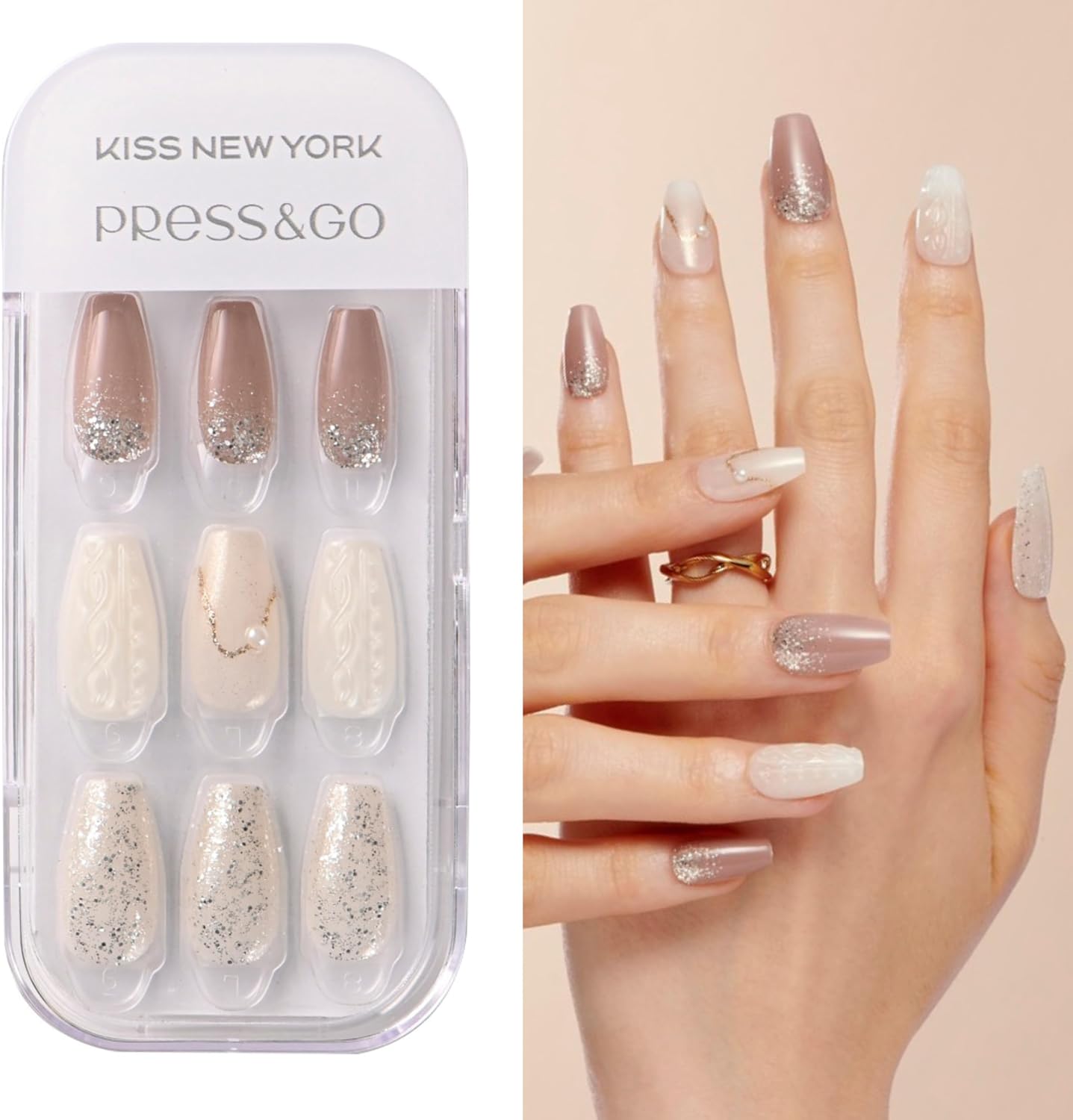 Kiss New York Official Store CPG Nail Tips – Easy One-Touch Installation, Press & Go Coffin, (CPG) 30 Pieces