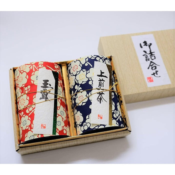 Kiyomizu Uji Tea Gift Set – Premium Gyokuro and Sencha in Traditional Japanese Patterned Tins, 120g x 2