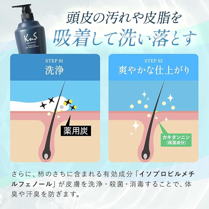 Kaki no Sachi (KnS) Medicated Persimmon Scalp Shampoo for Men 500mL – Odor, Dandruff & Itch Care [With alcohol]