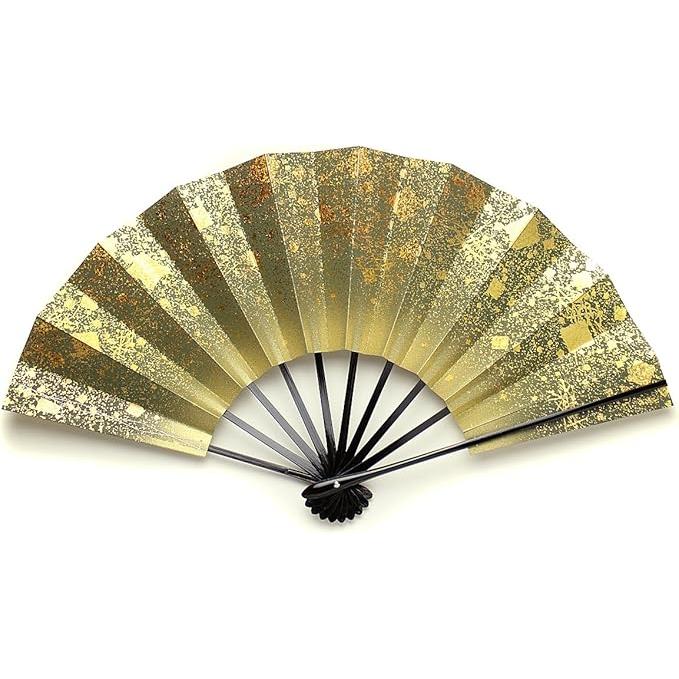 Kyoto Folding Fan – Genso Gold Design, 9.5 Sun, Black Lacquered Frame