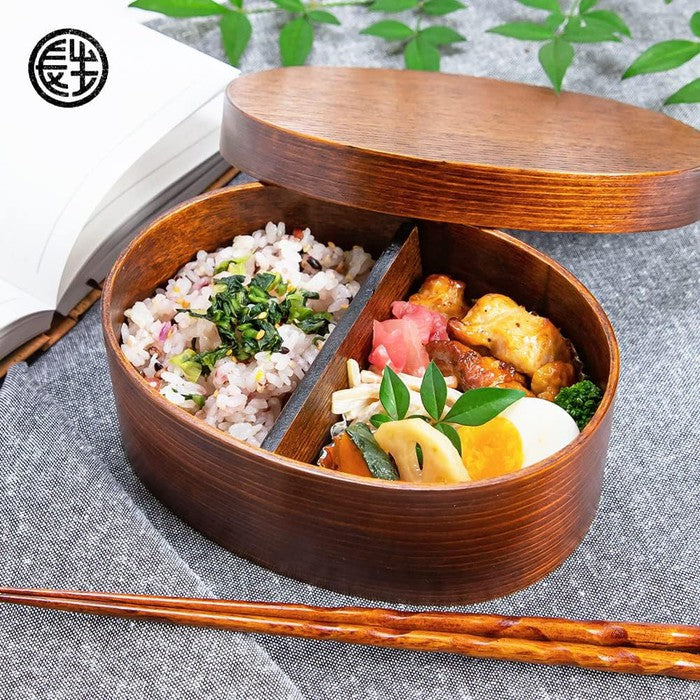 Osaka Choseido Magewappa Bento Box – Single Tier Oval Bento with Divide Brown Band Included