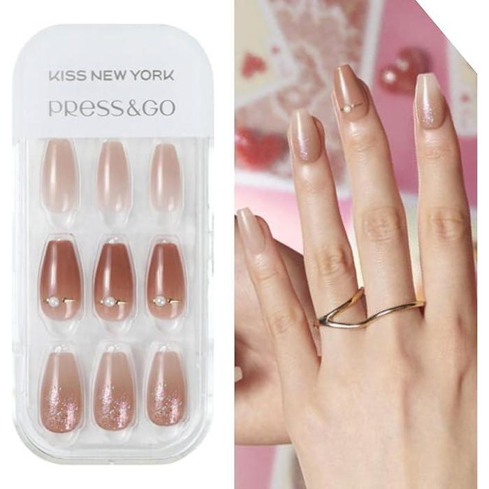 Kiss New York Official Store CPG Nail Tips – Easy One-Touch Installation, Press & Go Coffin, (CPG) 30 Pieces