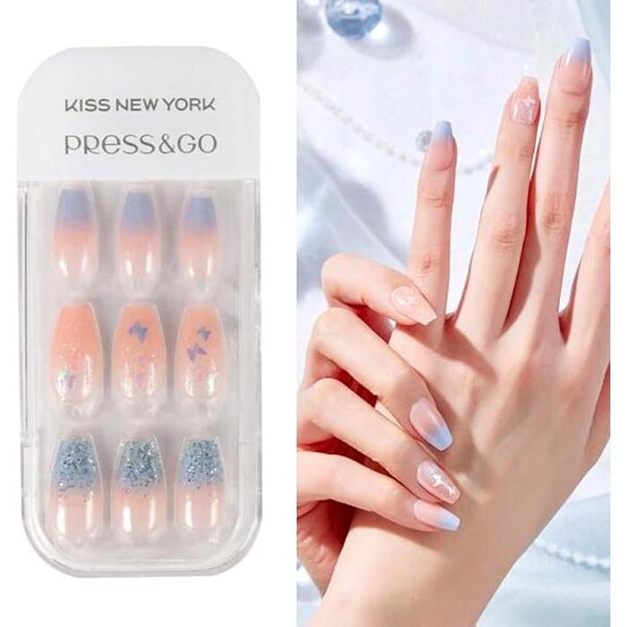 Kiss New York Official Store CPG Nail Tips – Easy One-Touch Installation, Press & Go Coffin, (CPG) 30 Pieces
