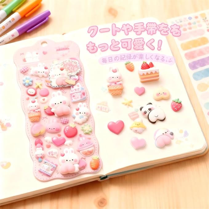 Pack of 2 Squishy 3D Stickers – Soft PVC Cartoon Relief Seals for Planners, Notebooks & Crafts