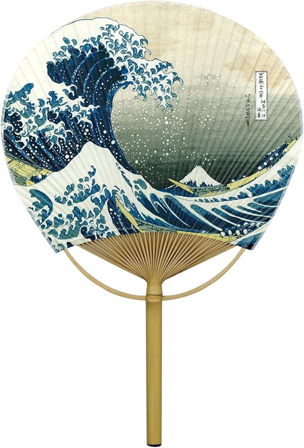 Japanese Hokusai Uchiwa Fan - Traditional Bamboo Hand Fan 28 × 41 cm