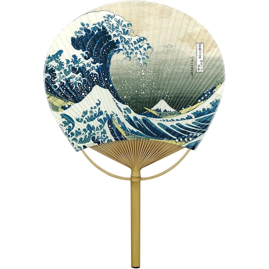 Japanese Hokusai Uchiwa Fan - Traditional Bamboo Hand Fan 28 × 41 cm