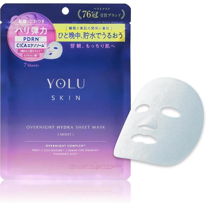 YOLU Skin Overnight Hydra Sheet Mask Moist – Intensive Night Hydrating Face Mask with PDRN, Ceramide NP / AP / EOP,CICA (No Alcohol)