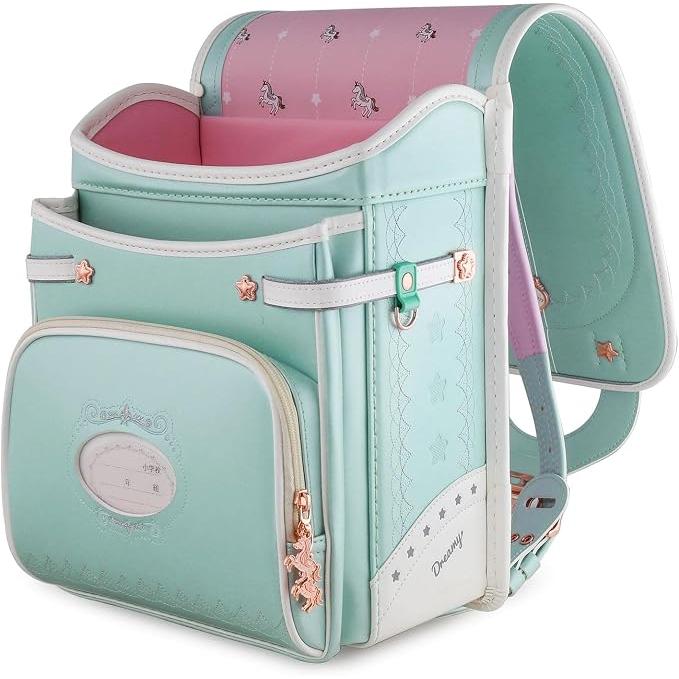 Mochila Escolar Randoseru Coulomb Unicorn Japonesa para Niñas – Acabado Perla, Compatible con A4