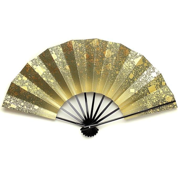 Kyoto Folding Fan – Genso Gold Design, 9.5 Sun, Black Lacquered Frame