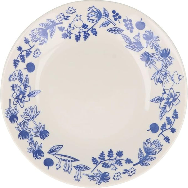 Moomin Blue Flora Plate 22 cm – Cobana Small Flower | Yamaka Japan (Ceramic, Microwave & Dishwasher Safe)