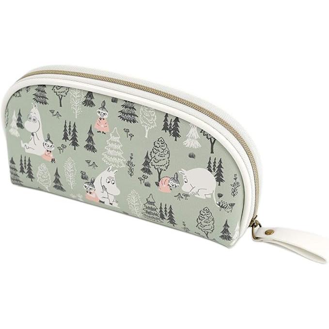Moomin Glasses Case Pouch Green with Zipper & Cleaning Cloth (Moomin & Little My)