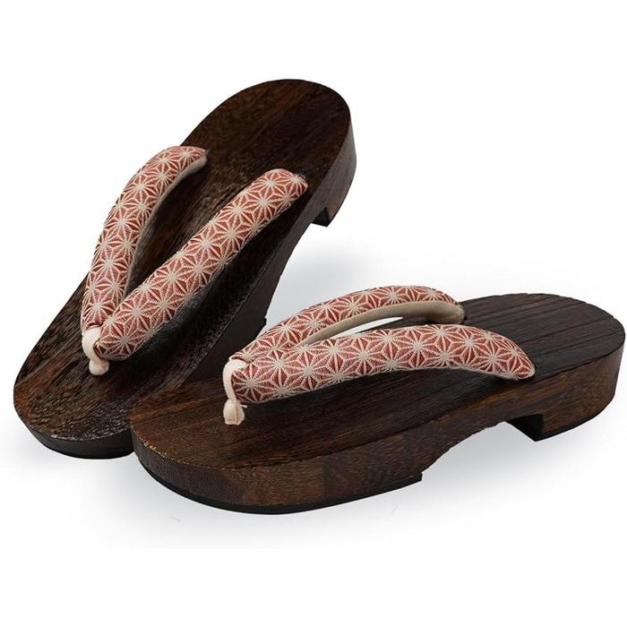 Amemari Women's Geta Clogs – Hemp Leaf Pattern Yukata Sandals with Soft Thong and Anti-Slip Rubber Sole