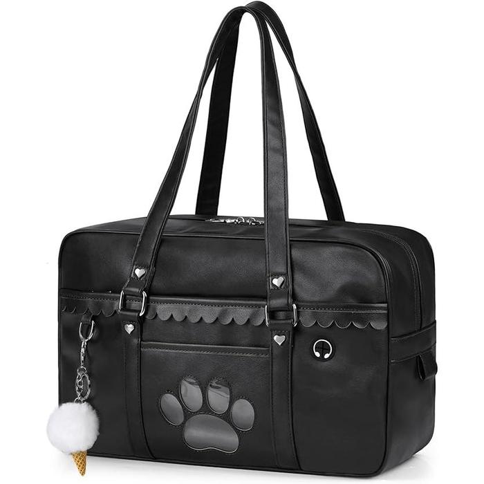 NEWHEY School Bag for Girls – Large Capacity PU Leather Boston Bag (A4 Compatible, Kawaii Design)