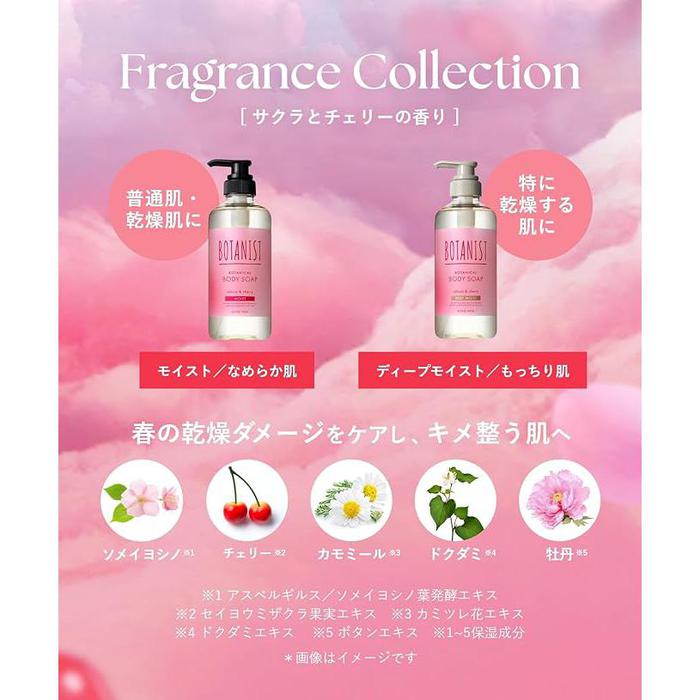 [2025 Spring Limited Edition] BOTANIST | Body Soap Moist Sakura & Cherry Scent – Hydrating Foam for Smooth Skin 490ml [Alcohol-free]