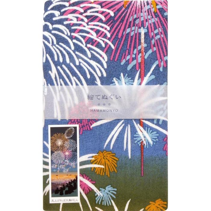 Tenugui towel with Hamamonyou (Looking Up at Large Fireworks) - (100% cotton)